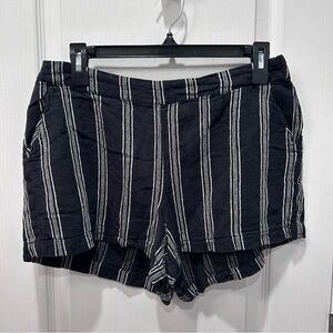 Rewash Women’s Black & White Striped High Waist Linen Blend Casual Shorts Large